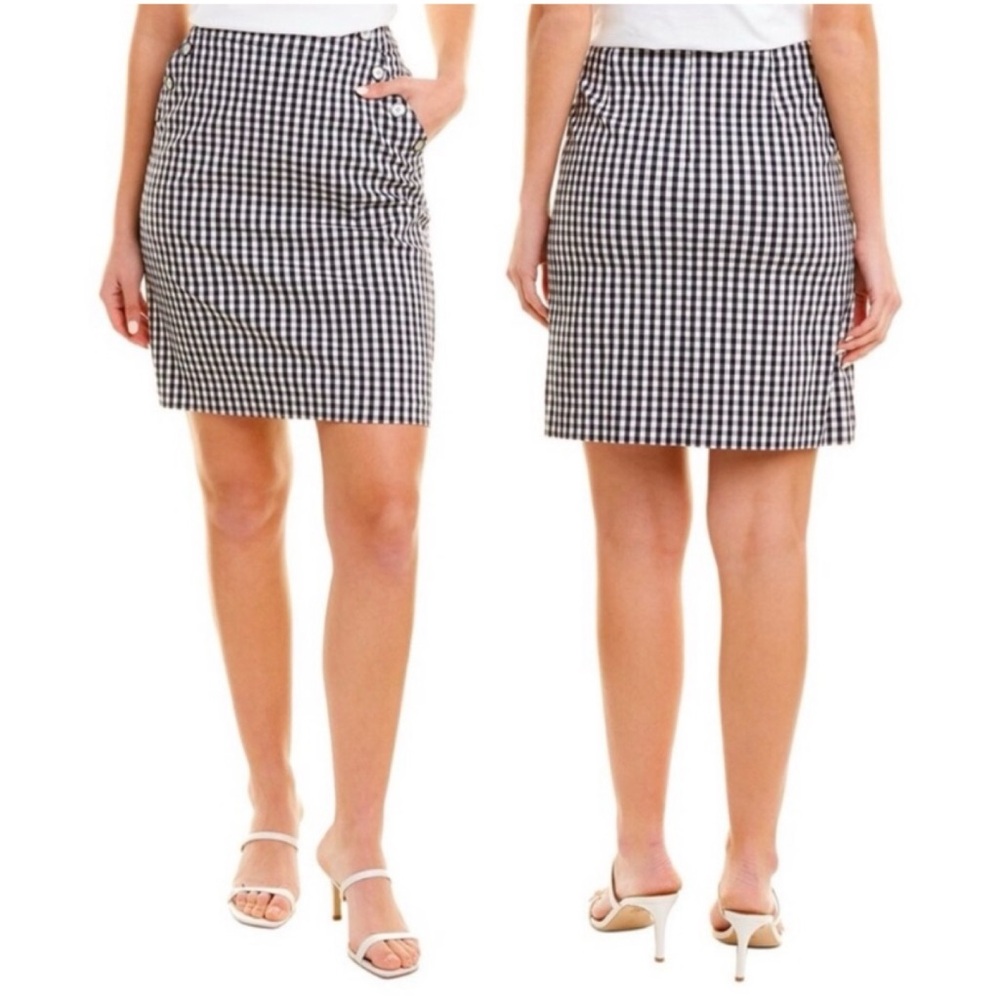 NWOT J. McLaughlin Size 2 Navy White Gingham Checkered Button Detail Mini Skirt